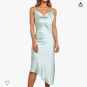 Light Blue Satin Spaghetti Strap Dress